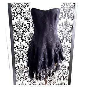 Black Strapless Dress with Layered Lace Hem